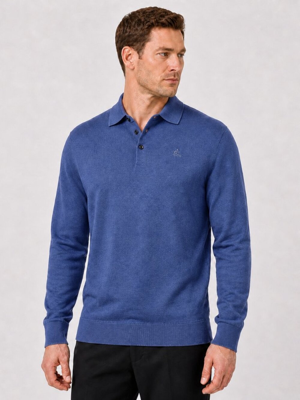 United Colors of Benetton Men’s Blue Long Sleeve Knit Polo Shirt XXL Cotton/Tenc